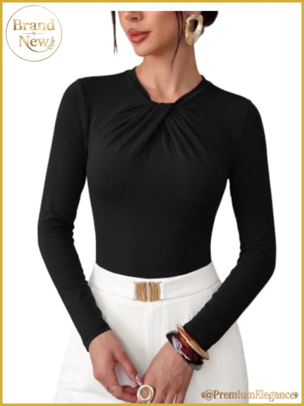 Women's Twist Front Long Sleeve Knot Blouse Slim Fit Business Casual Office Top